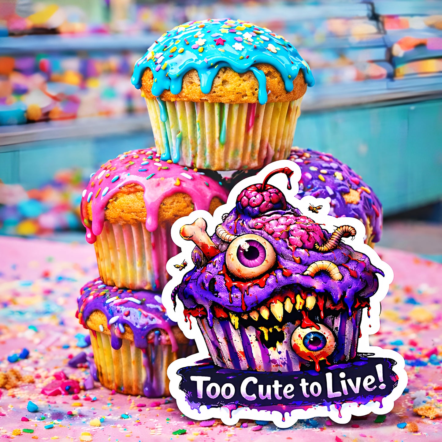 Too Cute to Live Vinyl Sticker